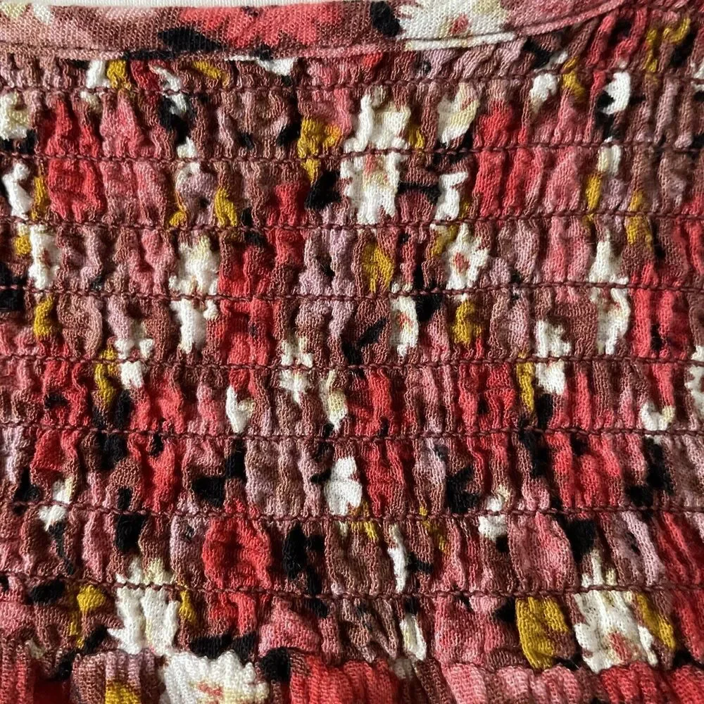Knox Rose Womens Top Medium Cottage Core Boho Floral‎ Ruffle Hippie Shirred Pink